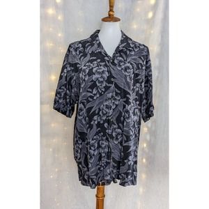 Tommy Bahama Mens XL Hawaiian Camp Shirt Black Gray Floral 100% Silk